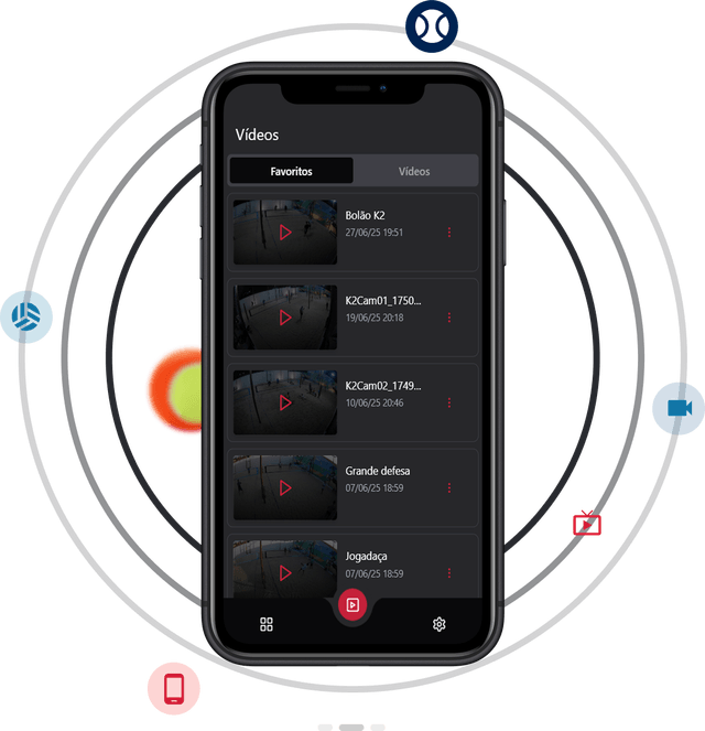 Tela do app Eu no Play mostrando lista de lances gravados do jogador